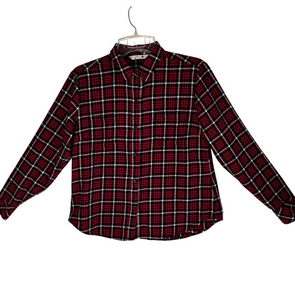 Riders By Lee Women's Red & Black Plaid Button-Up Shirt Size L - Picture 1 of 10